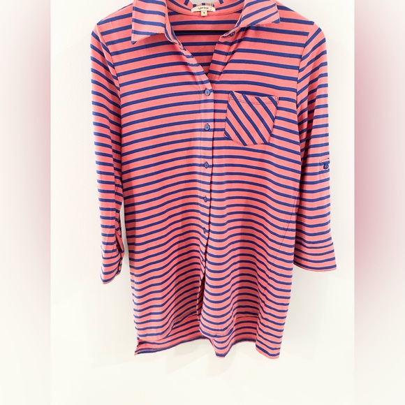 Tyler Boe Button Front Knit Top Pink Blue Stripe Size Small - Picture 3 of 5
